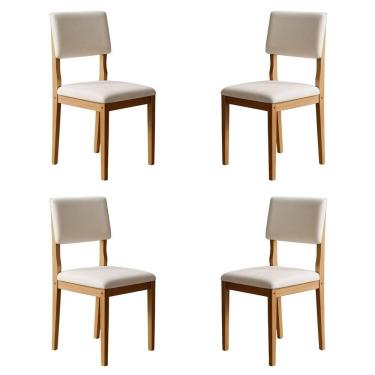 Imagem de Kit 4 Cadeiras para Sala de Jantar Pés Madeira Maciça Carol Cinamomo/Palha