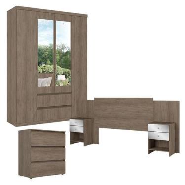 Imagem de Guarda Roupa Solteiro Nobre Slim Glass 4 Portas com Cômoda Gaveteiro C