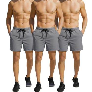 Imagem de Kit 3 Shorts Elastano Masculino Esportivo Academia Com Cordão Verão Pr