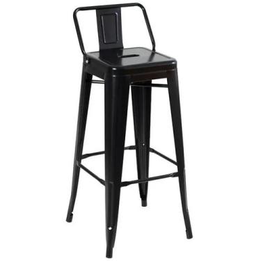Imagem de Banqueta Alta Industrial Preta em Aço 76cm Iron Tolix com Encosto - De