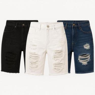 Imagem de Kit 3 Bermudas Masculina Jeans Rasgada Short Sarja Destroyed - Prime S