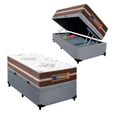 Imagem de Cama Box Baú Solteiro Suede + Colchão Molas Ensacadas Texas Prime Colchões 88cm - Supor...