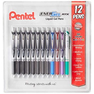 Imagem de Pentel Caneta de gel líquido retrátil EnerGel RTX 0,7 mm preto/azul/vermelho/verde/violeta, pacote com 12 (BL77O12C)