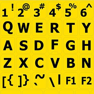 Imagem de Adesivo de teclado com letras grandes inglês EUA (capa superior) fundo amarelo para mesa, laptop e notebook (4 teclados manufaturados)