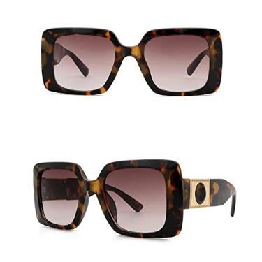 Imagem de Óculos de sol sexy quadrado preto grande designer de luxo na moda vintage óculos de sol moldura grande sombras retrô feminino para homens, chá de leopardo, tamanho único