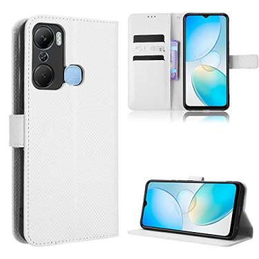 Imagem de Capas de telefone com textura diamante Infinix Hot 12 Pro capa de couro luxo slots para cartão de visita clipe de carteira à prova de choque capa para telefone Infinix Hot 12 Pro capas (branco, Infinix Hot 12 Pro)