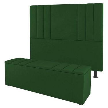 Imagem de Cabeceira E Baú Cama Box Queen Size Grace 160cm Suede Verde