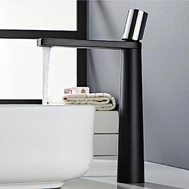 Imagem de Torneira de lavatório Pia de banheiro Manípulo único Água quente fria Guindaste Misturador de lavagem Torneira montada no convés, preta, cromada (alta)