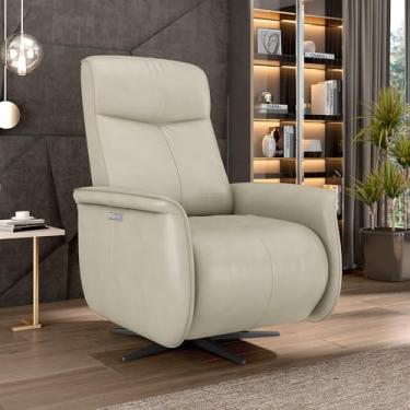 Imagem de Poltrona do Papai Reclinável Power Elétrica Anakin Base Estrela Giratória USB Couro Off White G76 - Gran Belo