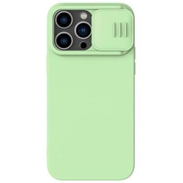 Imagem de PuRoxx Capa fina para iPhone 15 Pro Max/15 Plus/15 Pro/15, capa de lente de câmera deslizante, capa de silicone líquido, antiderrapante, anti-impressão digital, capa de telefone com proteção contra quedas, verde1,15ProMax
