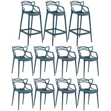 Imagem de Kit - 8 X Cadeiras + 3 X Banquetas Altas Masters Allegra - Az