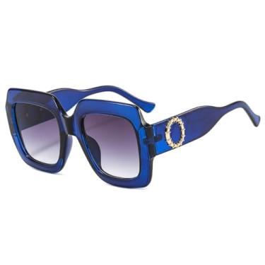 Imagem de Ã“culos de sol quadrados feminino moda punk óculos de sol femininos tons uv400 óculos coloridos, azul cinza, um tamanho