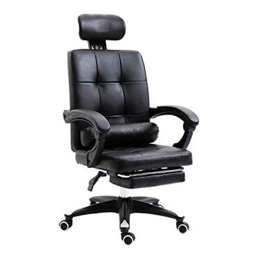 Imagem de Cadeira ergonômica para escritório em casa, cadeira para jogos, com apoio retrátil para os pés, altura ajustável e reclinável, apoios de braços completos, apoio de cabeça e suporte lombar preto