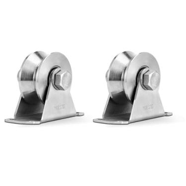 Imagem de 2 peças H Groove Track Roller, Aço Deslizante Portão Rodízios Rodas com Suporte para Portas Deslizantes, Máquinas Industriais, Trilho de Cabo de Aço(3 in)