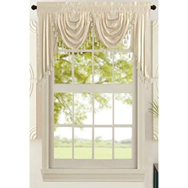 Imagem de Cortina de tratamento de janela de seda sintética sólida moderna e elegante da All American Collection, Beige Valance, 55" x 32"