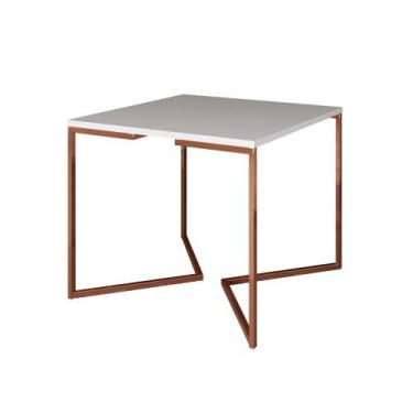Imagem de Mesa Jantar Industrial Branca Quadrada 90cm Base Cobre V - CASA PRIME,