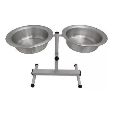 Imagem de Comedor Duplo Vasilha Cachorro Regulável Elevado Alumínio 1 Litro - O 