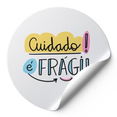 Imagem de 120 Etiquetas Auto Colante Adesivos Redondos Cuidado É Frágil Fundo Br