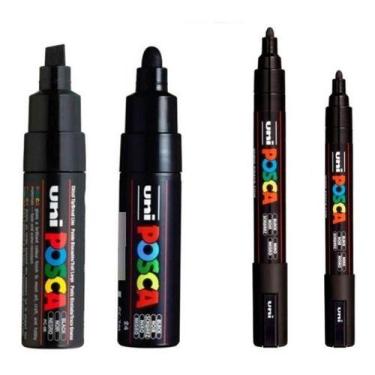 Imagem de Kit 4 Posca PC3M,5M,7M,PC8K Preta Várias Pontas - UNI