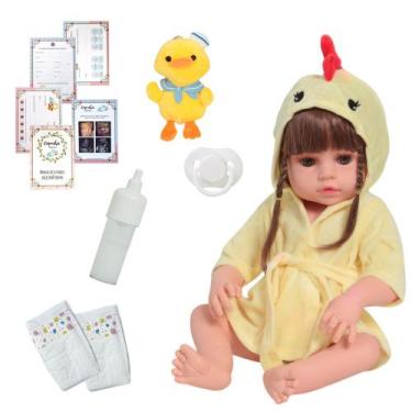 Imagem de Bebê Tipo Reborn Menina 100% Vinil Roupão Pode Dar Banho - Cegonha Reb