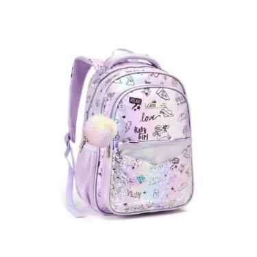 Imagem de Mochila Costas Feminina Holográfica Glitter Chaveiro Pom Pom - Seanite