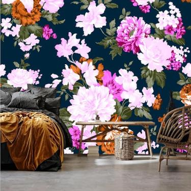 Imagem de Lcythiazole Papel de parede floral de tamanho personalizável - Papel de parede floral removível para quarto, sala de jantar, quarto de meninas