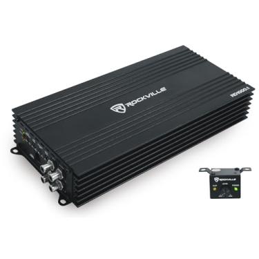 Imagem de Rockville Amplificador automotivo RD1000.1 1000W RMS mono de 1 ohm, classe D, potência MOSFET, controle de graves metálicos com indicador de clipe, filtros passa-baixo e subsônicos, compacto e de alta