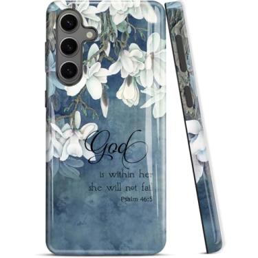 Imagem de ZISKGZO Capa compatível com Samsung Galaxy A16 5G, capa de silicone rígida de 2 camadas 2 em 1, capa protetora à prova de choque, versículo bíblico Salmo 46:5, flores brancas