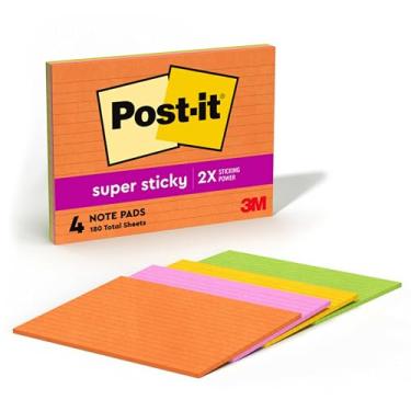 Imagem de Post-it Notas super adesivas, 20 x 15 cm, 4 blocos, 2 vezes o poder de colagem, coleção Energy Boost, cores brilhantes, recicláveis (6845-SSPL)