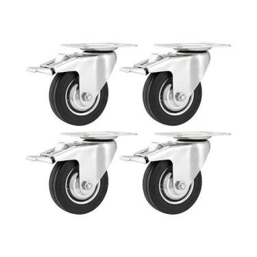 Imagem de Kit 4 un rodízio giratório freio borracha preta 3" 76mm 40kg - VONDER