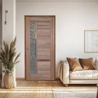 Imagem de Porta Batente Eucalipto 14 Puxador Barra chata 80cm X 82cm X 210cm Direito Rodam 3B