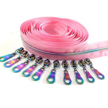 Imagem de CYSewing Zíperes De Nylon Cys #5 Por Metro, Longos Para Costura, Fita Zíper Rosa, 5 Com 10 Peças Rolo Deslizante Zíper, Tailor Crafts (Fita Rosa)