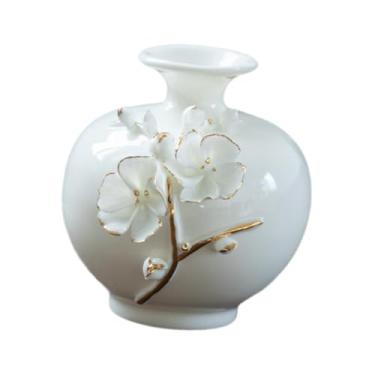 Imagem de IEUDNS Vaso de cerâmica para flores, vaso de porcelana, arranjo de flores, suporte para plantas, para mesa, estante, entrada, decoração de mesa, Branco