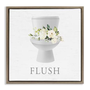 Imagem de Stupell Industries Arte de parede em tela flutuante marrom emoldurada para vaso sanitário flush floral por Lettered and Lined, 45,7 x 45,7 cm
