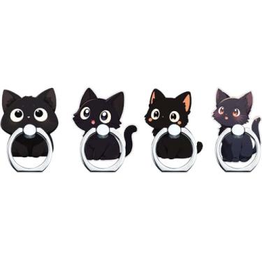 Imagem de Cinpudo Suporte De Celular Com Anel Gato Preto, Rotação 360° E Suporte, Antiderrapante Para Iphone, Samsung Tablets, Acessório Fofo Seguro (Design Preto)