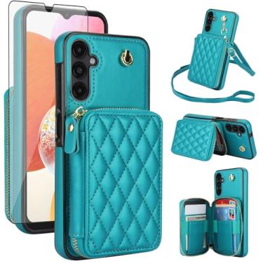 Imagem de Capa de celular para Samsung Galaxy A14/M14 5G carteira de celular com protetor de tela de vidro temperado alça transversal suporte RFID bloqueio RFID compartimento para cartão de crédito A 14 4G 14A