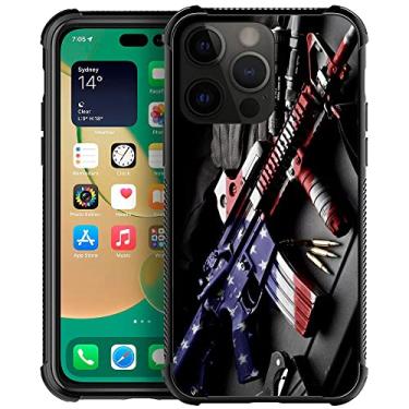 Imagem de ZHEGAILIAN Capa compatível com iPhone 14 Pro, capa masculina com coldre de metralhadora, parte traseira de vidro temperado + capa protetora de TPU de silicone macio para iPhone 14 Pro.