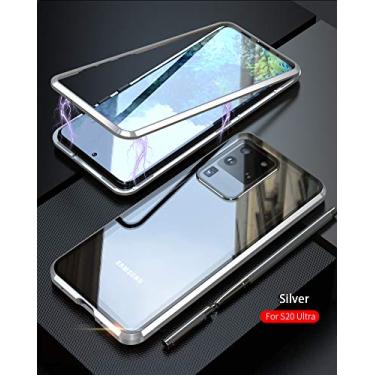 Imagem de Capa de vidro com absorção magnética para Galaxy S20 Ultra Plus com protetor de lente de vidro de liga de alumínio, moldura de metal para para-choque, ímã, vidro temperado, capa transparente, Galaxy S20 Ultra, Prata