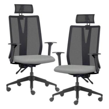 Imagem de Kit 2 Cadeiras Escritório Giratória Presidente Flow F02 Base Preta Sin