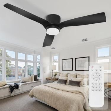 Imagem de iTni Ventilador De Teto 52 Polegadas Com Luzes, Controle Remoto Embutido, Luz Regulável, 3 Lâminas, 6 Velocidades, Preto Moderno Para Quarto, Sala Jantar, Corredor