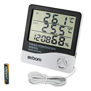 Imagem de Termo Higrômetro Medidor Umidade Temperatura Relógio Digital - Exbom