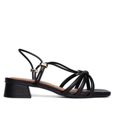Imagem de Sandália Feminina Vizzano Salto Bloco Versátil Preto/Dourado, Preto, D