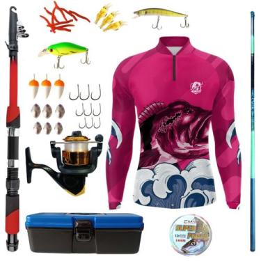 Imagem de Kit Blusa Pesca Masculina Mais Artigos Para Pescaria Vara Telescopica 