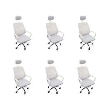 Imagem de Kit 6 Cadeiras Escritório Diretor Mesh Encosto Branco + E-book