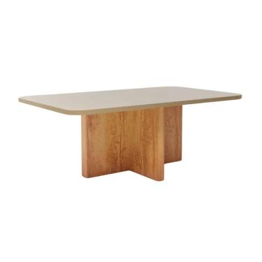 Imagem de Mesa De Jantar Retangular Com Tampo De Vidro Parma Naturale E Pérola 180cm