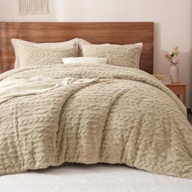 Imagem de PHF Conjunto de edredom King de lã de ovelha fofa, 3 peças de cama macia e quente para o inverno, conjunto de cama felpuda de flanela adornada 3D, 1 edredom (264 x 228 cm) e 2 fronhas (51 x 91 cm),