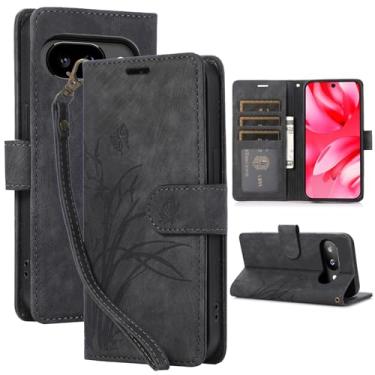 Imagem de Capa carteira para Google Pixel 9A, capa de telefone de couro com padrão de borboleta orquídea com 3 compartimentos para cartão e 1 compartimento para dinheiro, fivela magnética à prova de choque com