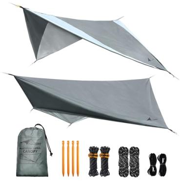 Imagem de Travel Bird Lona ultraleve, rede de 3,4 m, chuva, mosca, leve, impermeável, lona de acampamento com portas, abrigo de lona Bushcraft para mochilão, caminhada, acampamento
