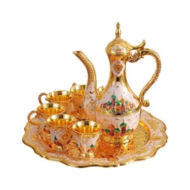 Imagem de Llazsybz Conjunto de Bule de Café Turco com 6 Xícaras E Bandeja de Chá, Design Retrô, Enfeite Decorativo para Bebidas, Conjunto de Bule de Vinho para Feriados, Branco, Tamanho real