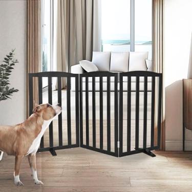 Imagem de SFJC Portão interno independente para cães, portões dobráveis para cães, escadas ou corredores, portão branco de madeira para animais de estimação para casa, cerca para animais de estimação com pés de